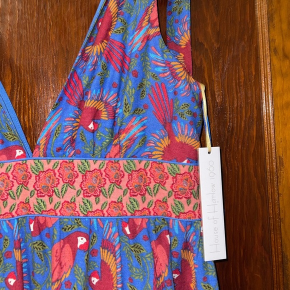 NWT House of Harlow Linen Blend Macaw Print dress - Picture 4 of 6